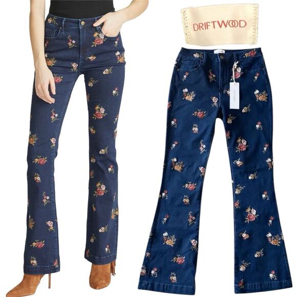 Driftwood Embroidered Floral Bootcut Dark Washed Wyatt Women's Jeans Size 25 NWT - Picture 1 of 15